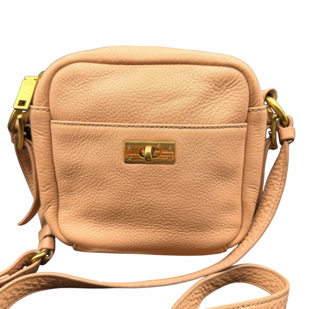 J.Crew Peach Leather Crossbody Bag Gold Turn Lock Small